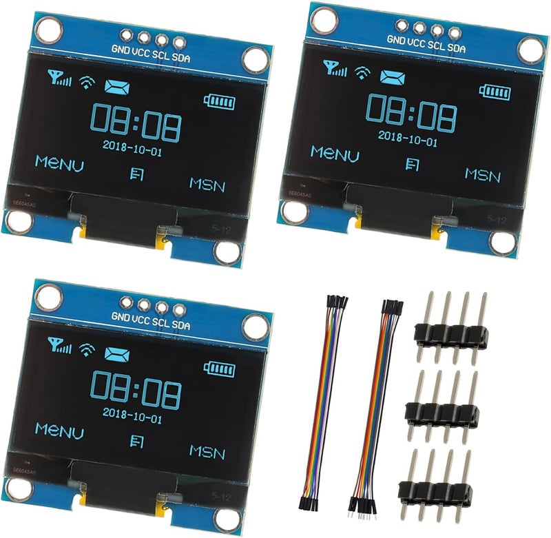 JAMHER 1.3 Inch I2C IIC OLED Display Module 128x64 Pixel Mini Self-Luminous Display Screen Board for Arduino Projects Raspberry Pi with Wire(3Pack Blue) - Image 1